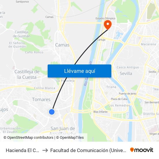 Hacienda El Carmen(I) to Facultad de Comunicación (Universidad de Sevilla) map