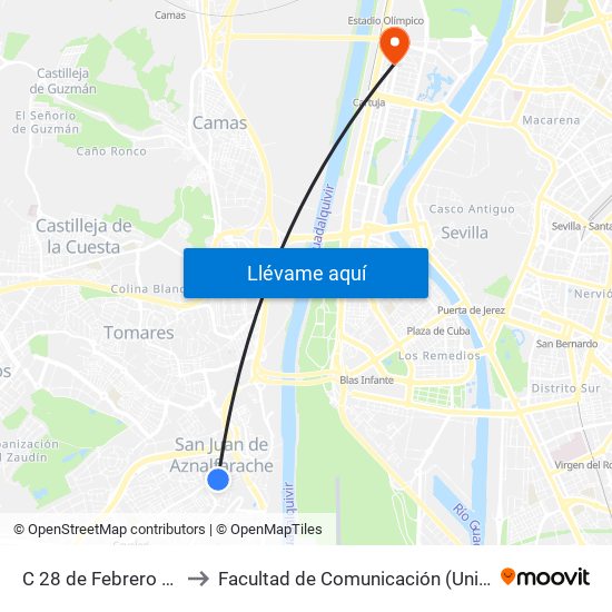 C 28 de Febrero Ambulatorio to Facultad de Comunicación (Universidad de Sevilla) map