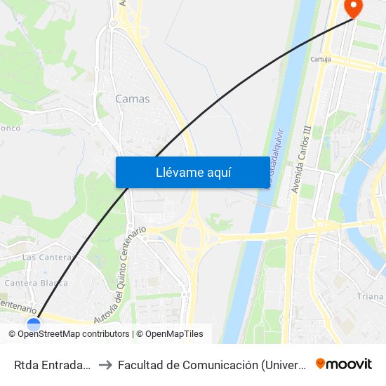 Rtda Entrada Parque to Facultad de Comunicación (Universidad de Sevilla) map