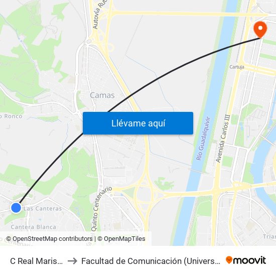 C Real Maristas (V) to Facultad de Comunicación (Universidad de Sevilla) map
