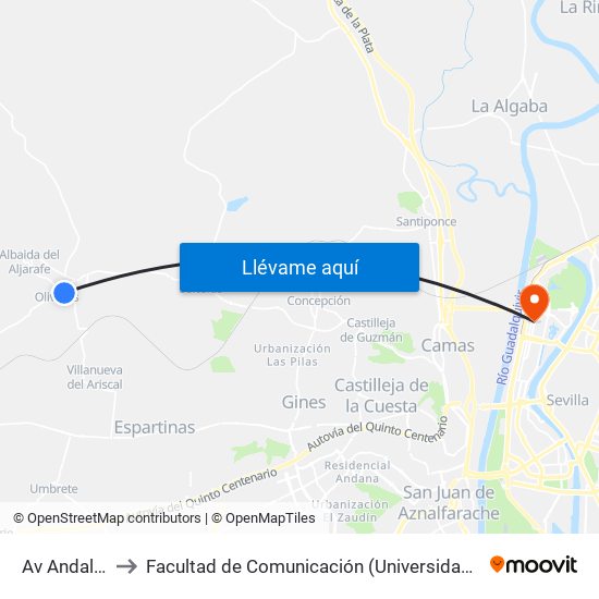 Av Andalucia to Facultad de Comunicación (Universidad de Sevilla) map