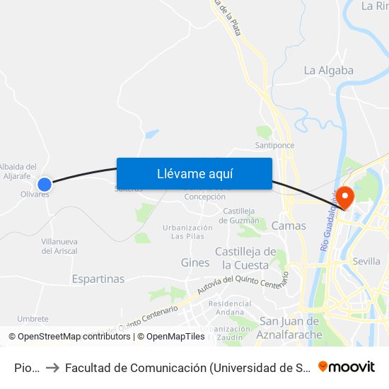 Pio X to Facultad de Comunicación (Universidad de Sevilla) map