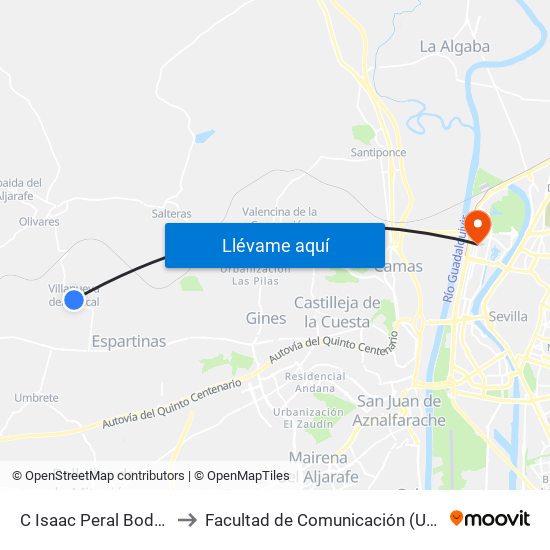 C Isaac Peral Bodegas Gongora to Facultad de Comunicación (Universidad de Sevilla) map