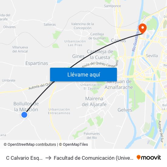 C Calvario Esq Raquejo to Facultad de Comunicación (Universidad de Sevilla) map