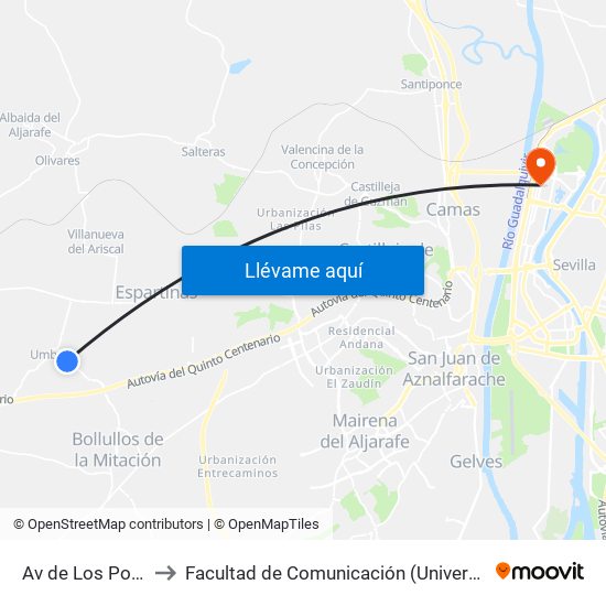 Av de Los Poetas 35 to Facultad de Comunicación (Universidad de Sevilla) map