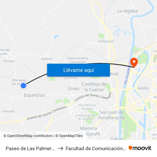 Paseo de Las Palmeras Frente Gasolinera to Facultad de Comunicación (Universidad de Sevilla) map