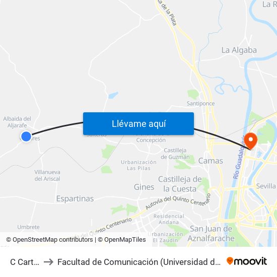 C Cartuja to Facultad de Comunicación (Universidad de Sevilla) map