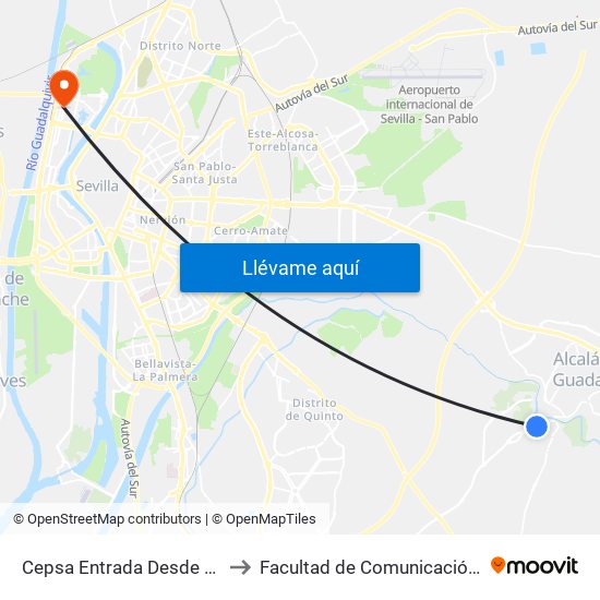 Cepsa Entrada Desde Ctra Dos Hermanas (V) to Facultad de Comunicación (Universidad de Sevilla) map