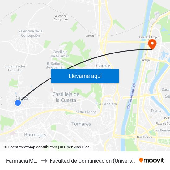 Farmacia Martin (I) to Facultad de Comunicación (Universidad de Sevilla) map