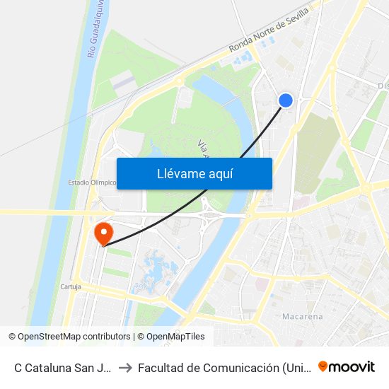 C Cataluna San Jeronimo (V) to Facultad de Comunicación (Universidad de Sevilla) map