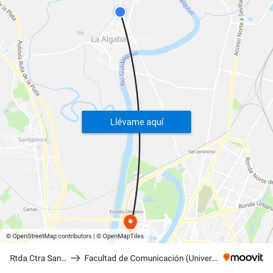 Rtda Ctra Santiponce to Facultad de Comunicación (Universidad de Sevilla) map