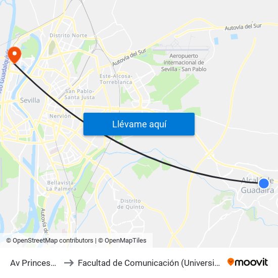Av Princesa Sofia to Facultad de Comunicación (Universidad de Sevilla) map