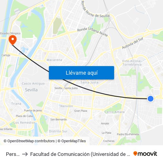 Persan to Facultad de Comunicación (Universidad de Sevilla) map