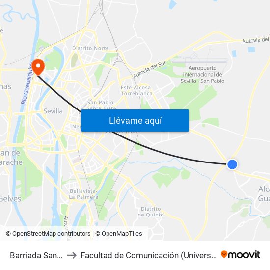 Barriada San Benito to Facultad de Comunicación (Universidad de Sevilla) map