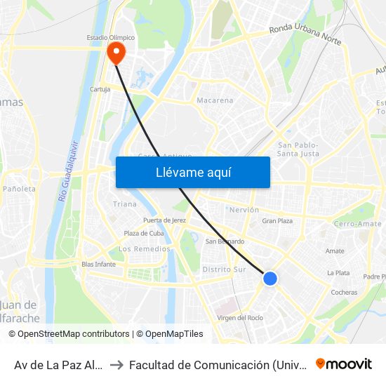 Av de La Paz Alcampo (I) to Facultad de Comunicación (Universidad de Sevilla) map