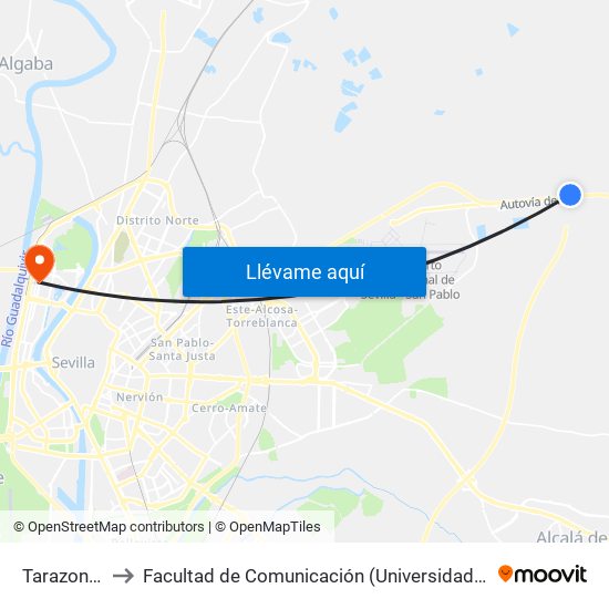 Tarazona (I) to Facultad de Comunicación (Universidad de Sevilla) map