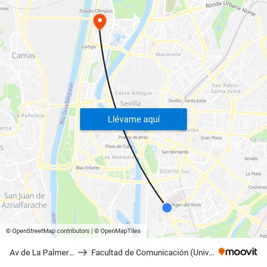 Av de La Palmera Hospital to Facultad de Comunicación (Universidad de Sevilla) map