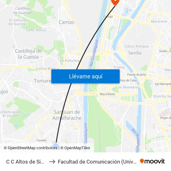 C C Altos de Simon Verde to Facultad de Comunicación (Universidad de Sevilla) map