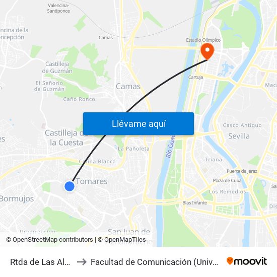 Rtda de Las Almenas(V) to Facultad de Comunicación (Universidad de Sevilla) map