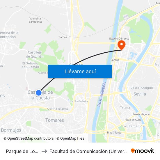 Parque de Los Olivos to Facultad de Comunicación (Universidad de Sevilla) map