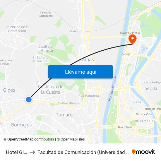 Hotel Gines to Facultad de Comunicación (Universidad de Sevilla) map