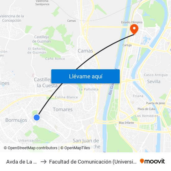 Avda de La Aurora to Facultad de Comunicación (Universidad de Sevilla) map