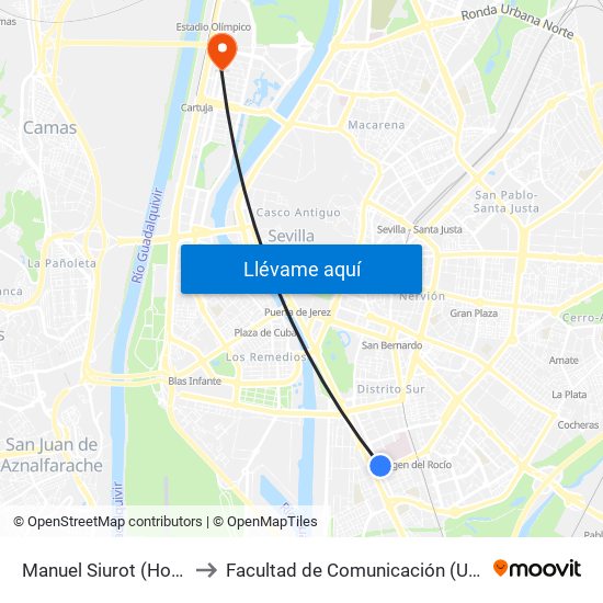 Manuel Siurot (Hospital V.Rocio) to Facultad de Comunicación (Universidad de Sevilla) map