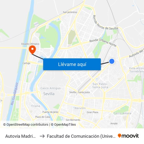 Autovía Madrid (Talbot) to Facultad de Comunicación (Universidad de Sevilla) map