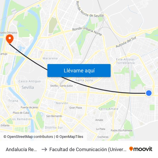 Andalucía Residencial to Facultad de Comunicación (Universidad de Sevilla) map