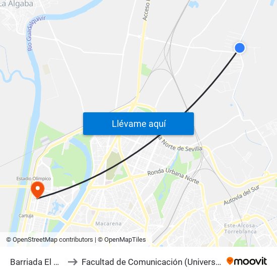 Barriada El Gordillo to Facultad de Comunicación (Universidad de Sevilla) map