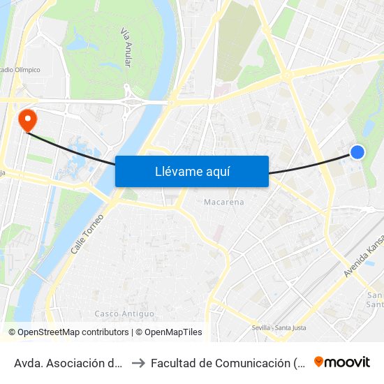 Avda. Asociación de Vecinos (Ojiva) to Facultad de Comunicación (Universidad de Sevilla) map