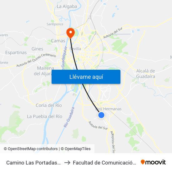 Camino Las Portadas (Glorieta Isla Menor) to Facultad de Comunicación (Universidad de Sevilla) map