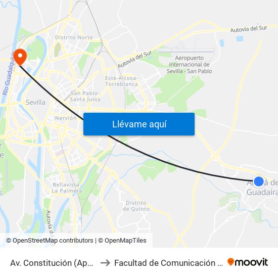 Av. Constitución (Apeadero Ies Monroy) to Facultad de Comunicación (Universidad de Sevilla) map