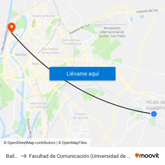 Bailén to Facultad de Comunicación (Universidad de Sevilla) map