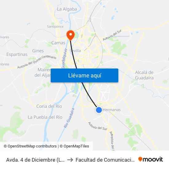 Avda. 4 de Diciembre (La Motilla - Sevilla Factory) to Facultad de Comunicación (Universidad de Sevilla) map