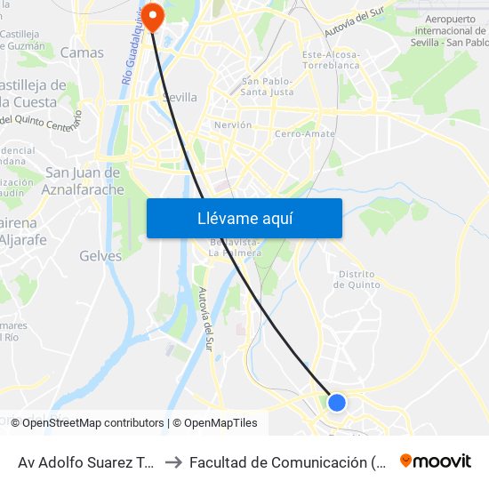 Av Adolfo Suarez Tercera Parada V to Facultad de Comunicación (Universidad de Sevilla) map