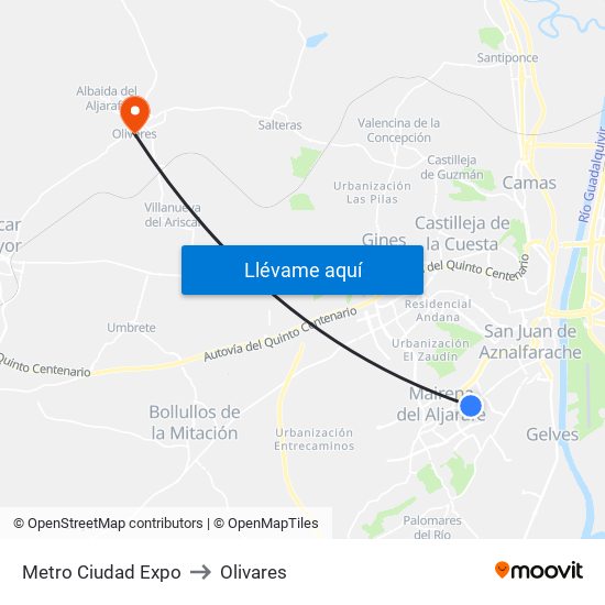 Metro Ciudad Expo to Olivares map