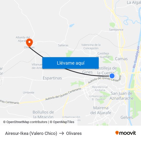 Airesur-Ikea (Valero Chico) to Olivares map