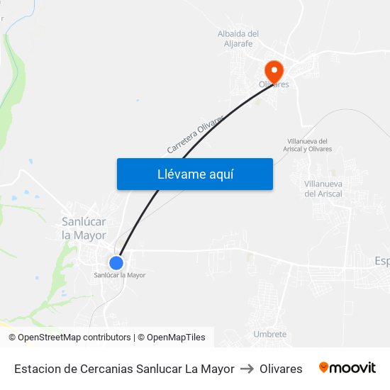 Estacion de Cercanias Sanlucar La Mayor to Olivares map