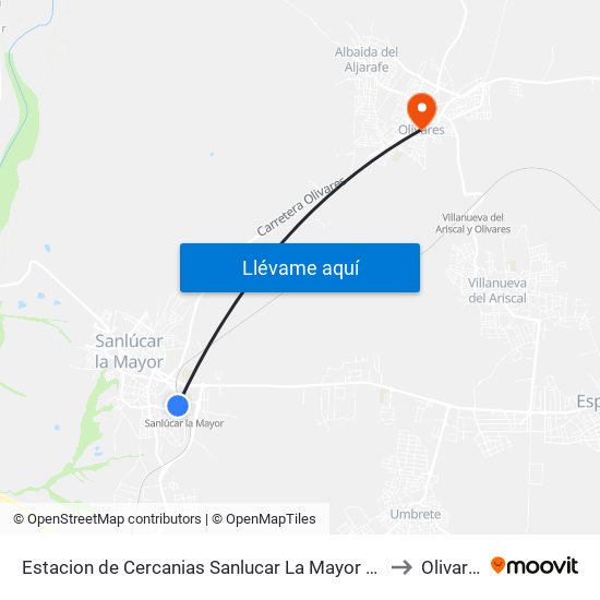 Estacion de Cercanias Sanlucar La Mayor Frente to Olivares map