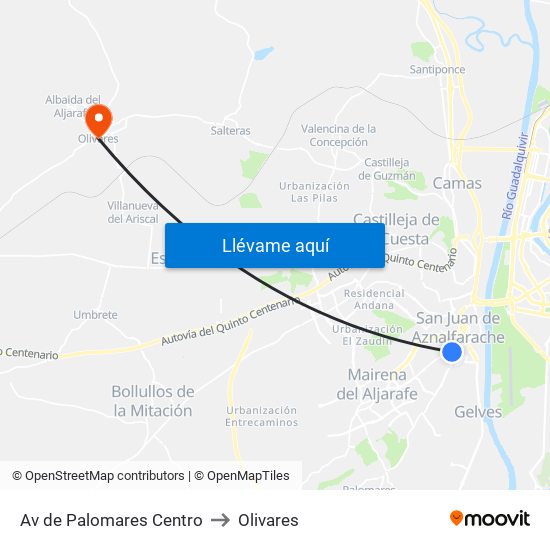 Av de Palomares Centro to Olivares map