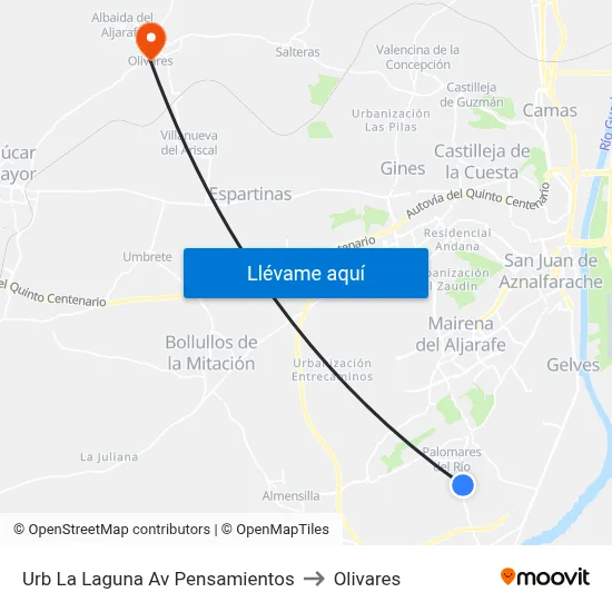 Urb La Laguna Av Pensamientos to Olivares map