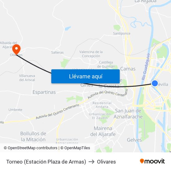 Torneo (Estación Plaza de Armas) to Olivares map