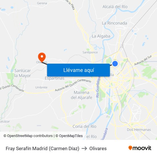 Fray Serafín Madrid (Carmen Díaz) to Olivares map