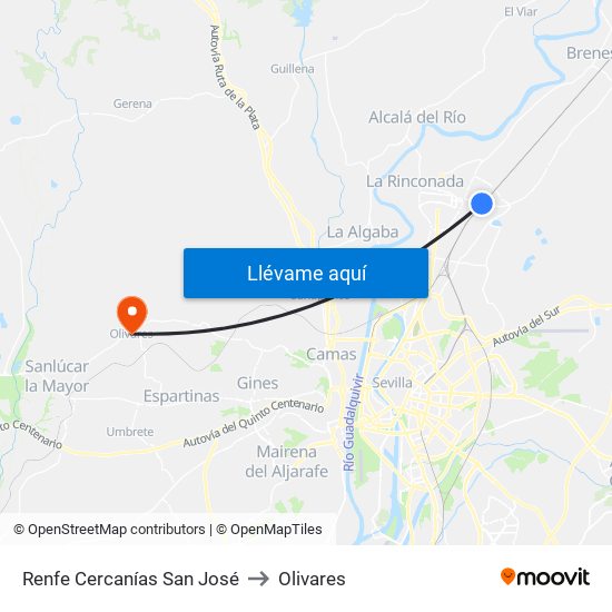 Renfe Cercanías San José to Olivares map