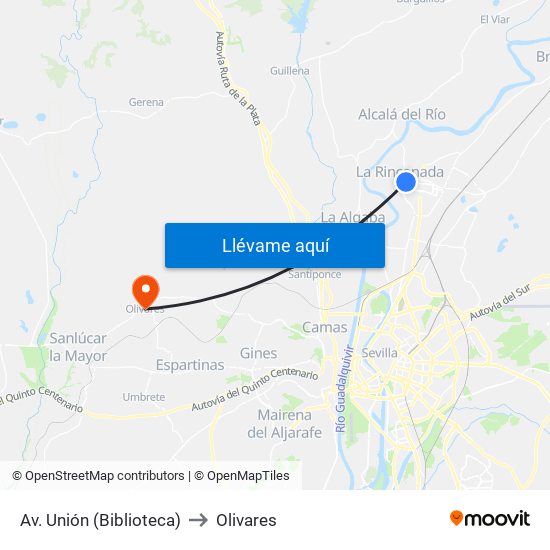 Av. Unión (Biblioteca) to Olivares map