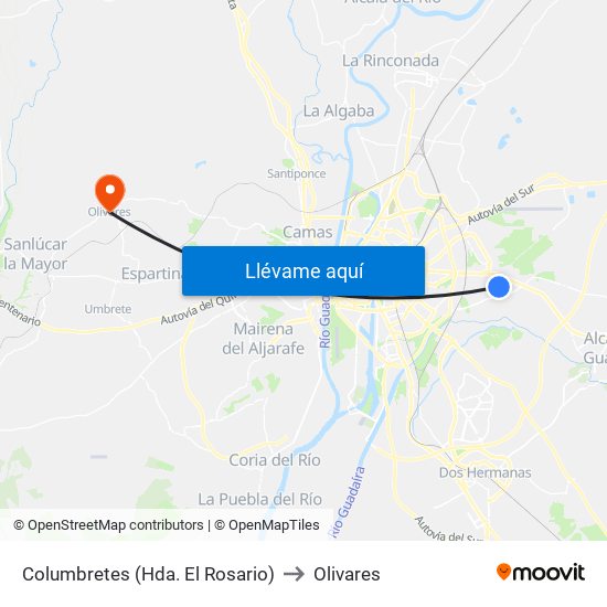 Columbretes (Hda. El Rosario) to Olivares map