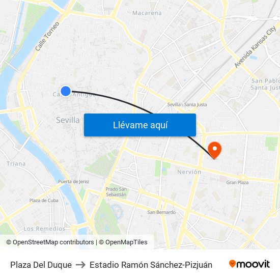 Plaza Del Duque to Estadio Ramón Sánchez-Pizjuán map