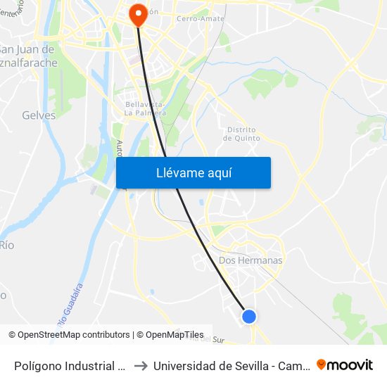 Polígono Industrial Ciudad Blanca to Universidad de Sevilla - Campus Ramón y Cajal map