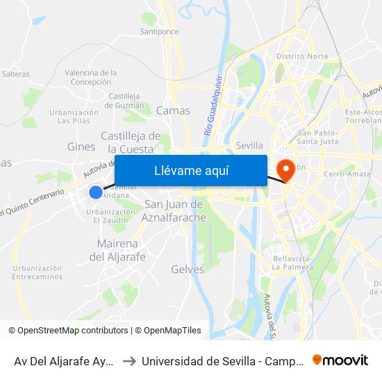 Av Del Aljarafe Ayuntamiento to Universidad de Sevilla - Campus Ramón y Cajal map